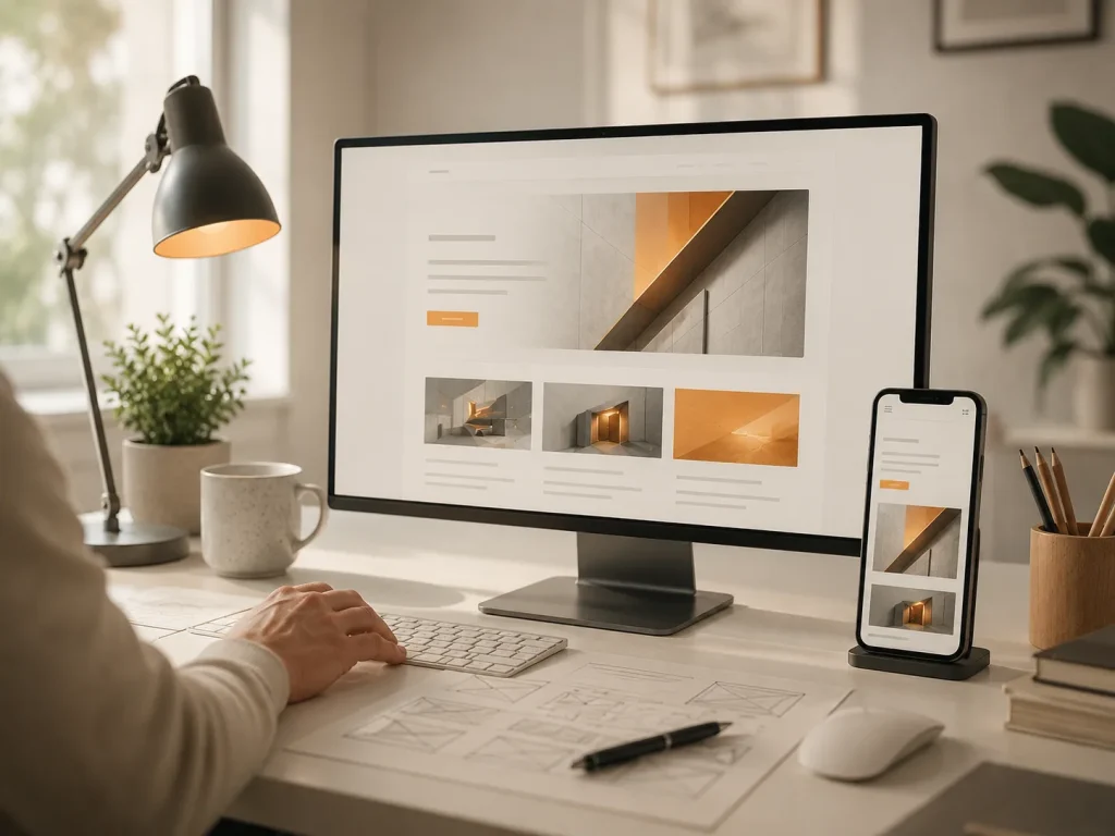 Monitor und Smartphone mit einem modernen, responsiven Website-Design